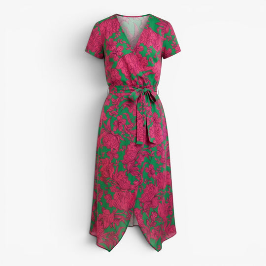 Women's Watercolor Print Wrap Maxi Dress with Waist Tie