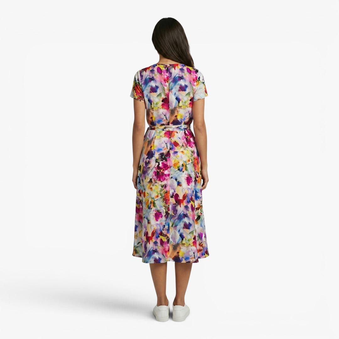 Women's Watercolor Print Wrap Maxi Dress with Waist Tie