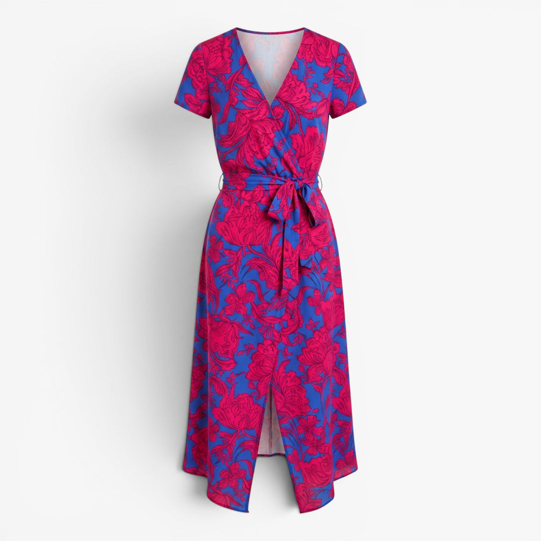 Women's Watercolor Print Wrap Maxi Dress with Waist Tie