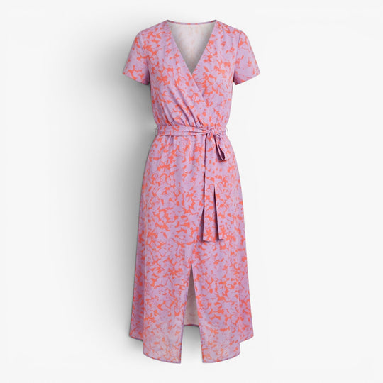 Women's Watercolor Print Wrap Maxi Dress with Waist Tie