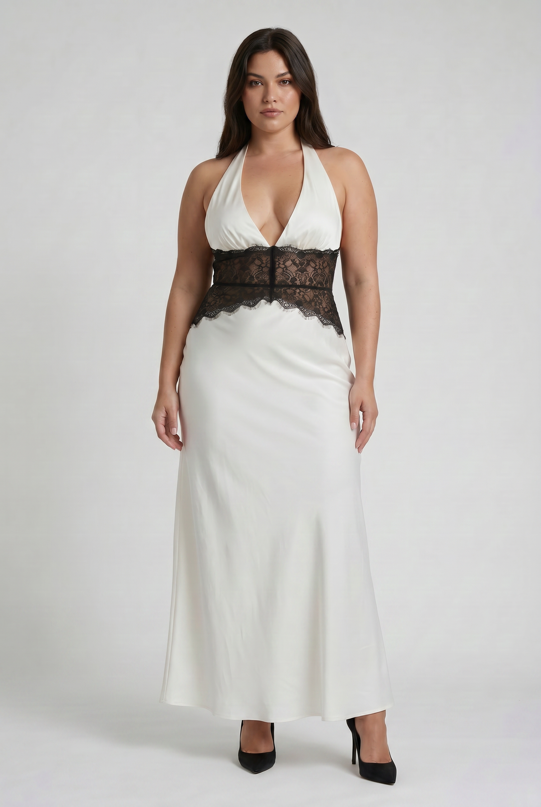 Women's Halter Neck Lace Waist Maxi Dress