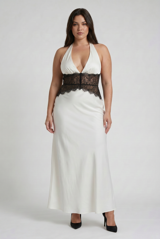 Women's Halter Neck Lace Waist Maxi Dress