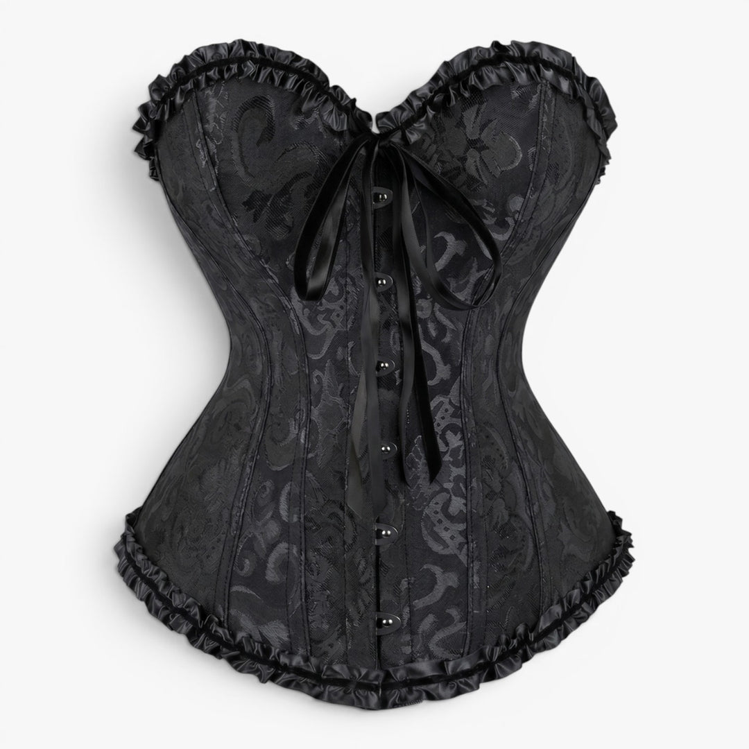 Women’s Jacquard Strapless Corset Top with Satin Ribbon Detail