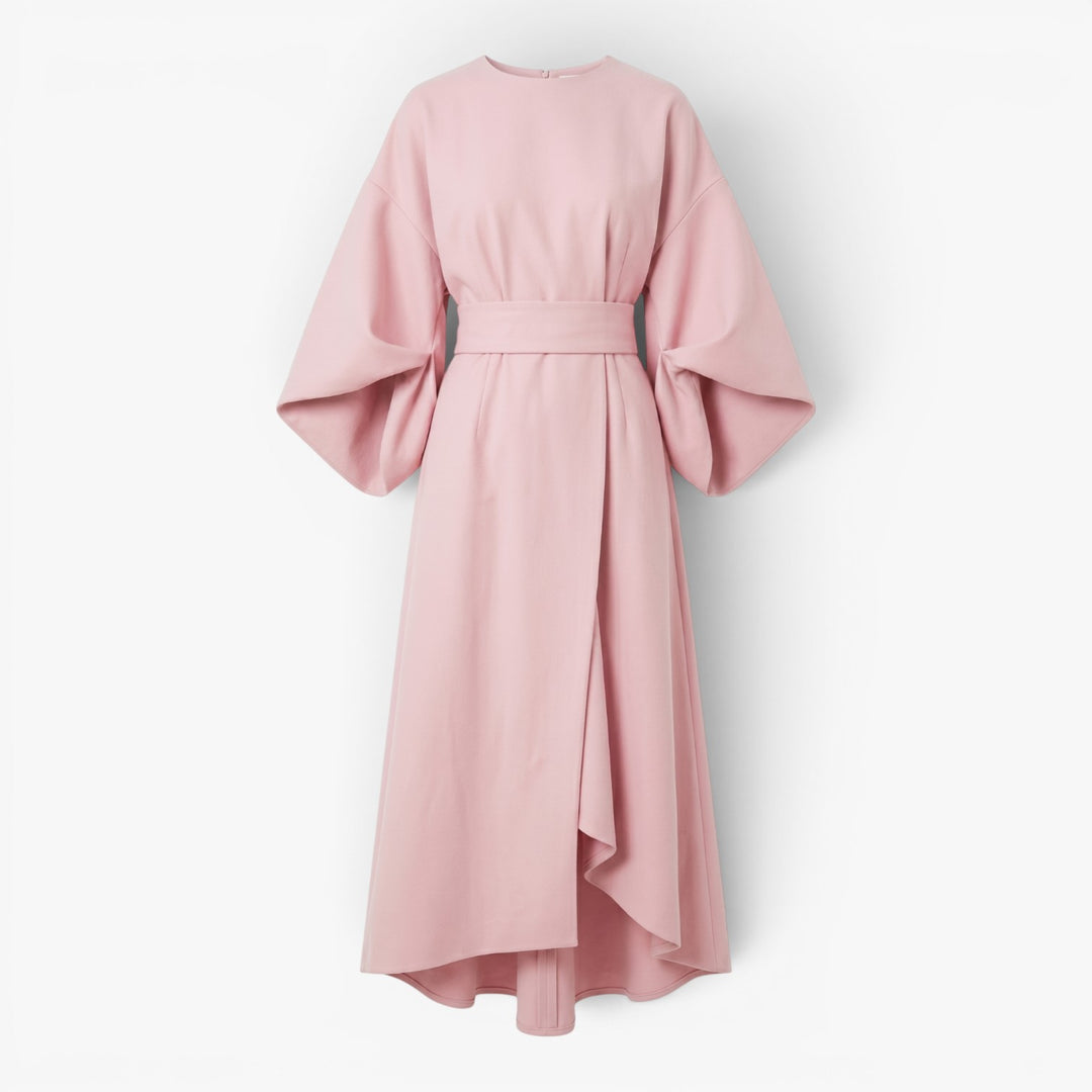Women’s Wide Sleeve Midi Dress with Elegant Draped Fit