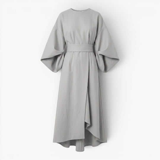 Women’s Wide Sleeve Midi Dress with Elegant Draped Fit