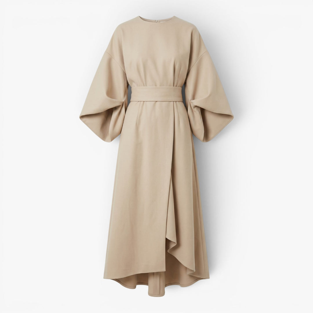 Women’s Wide Sleeve Midi Dress with Elegant Draped Fit