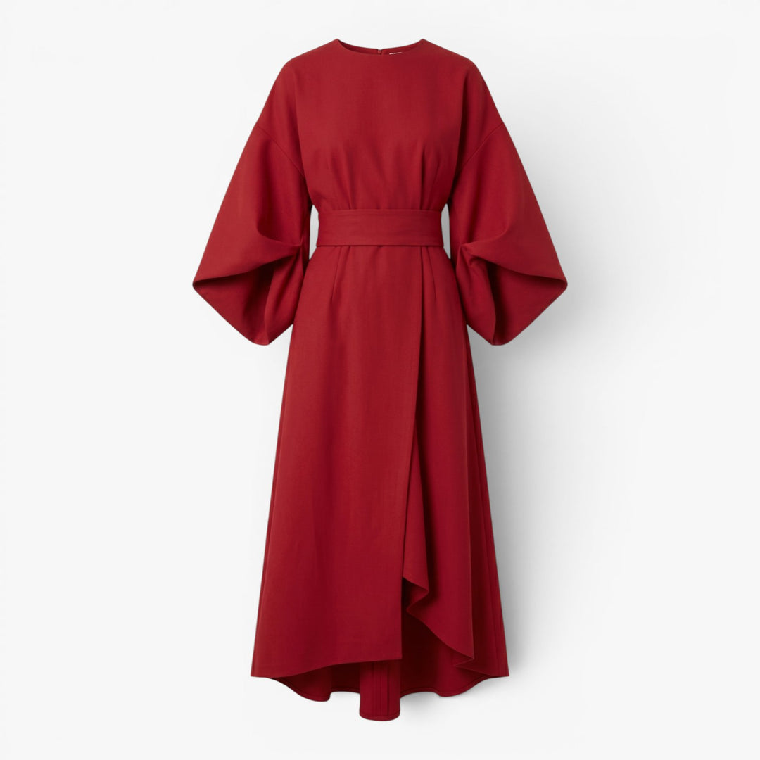 Women’s Wide Sleeve Midi Dress with Elegant Draped Fit