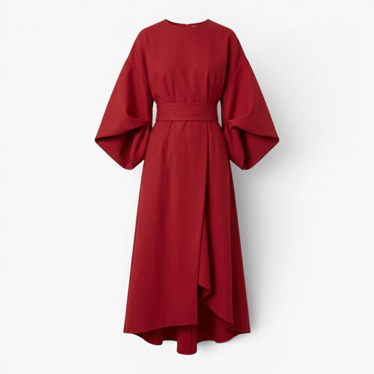 Women’s Wide Sleeve Midi Dress with Elegant Draped Fit