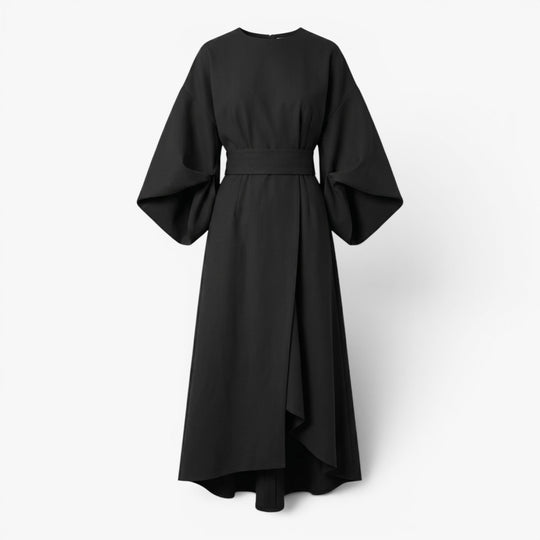 Women’s Wide Sleeve Midi Dress with Elegant Draped Fit
