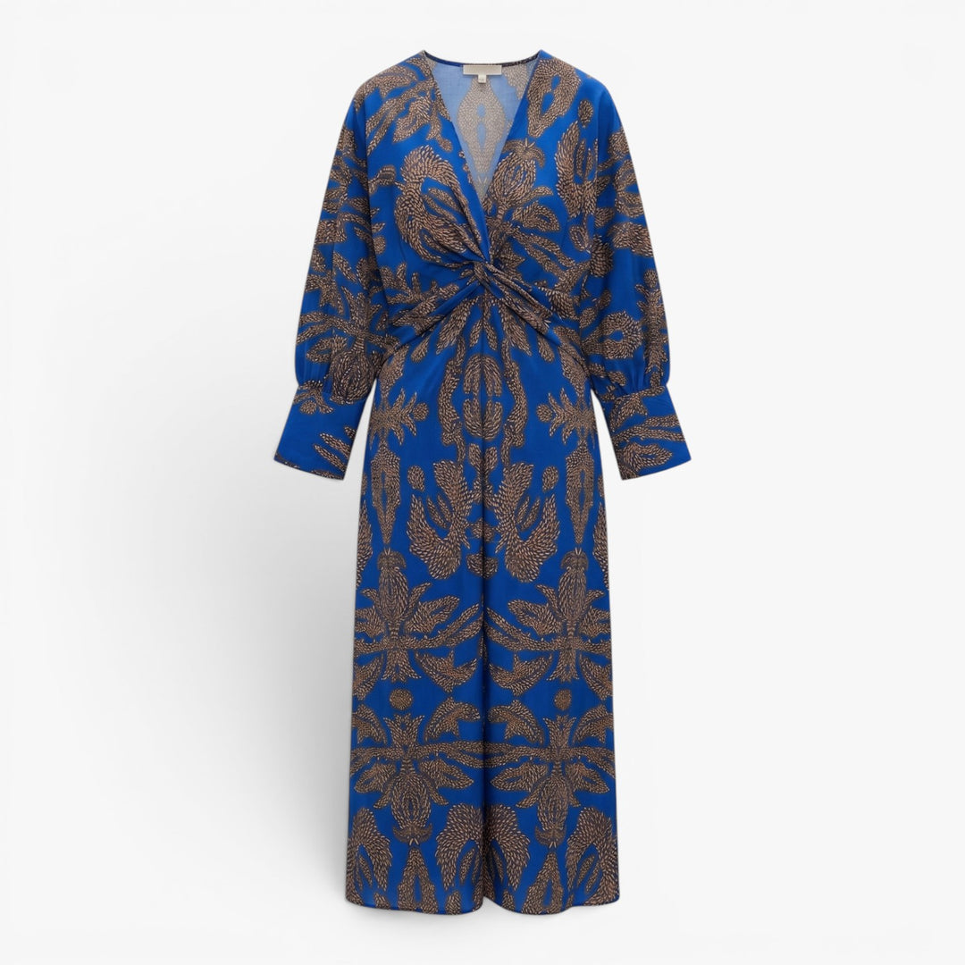 Women's Printed Twist Front Long Sleeve Midi Dress