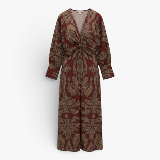 Women's Printed Twist Front Long Sleeve Midi Dress
