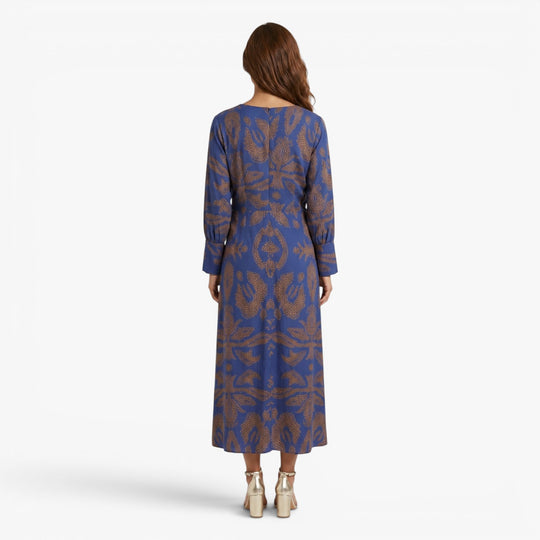 Women's Printed Twist Front Long Sleeve Midi Dress