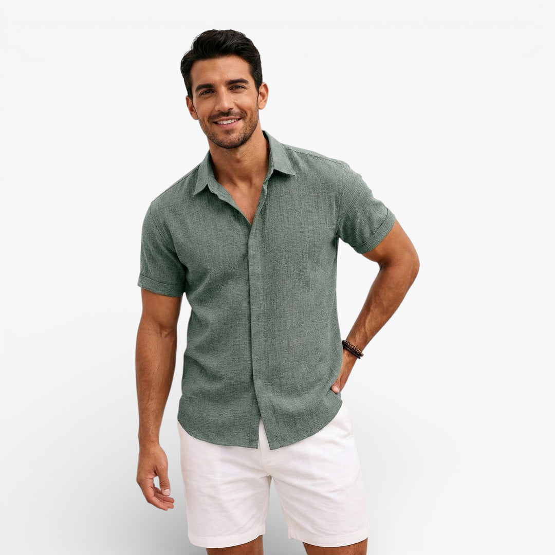 Men's Linen Cotton Blend Short Sleeve Shirt