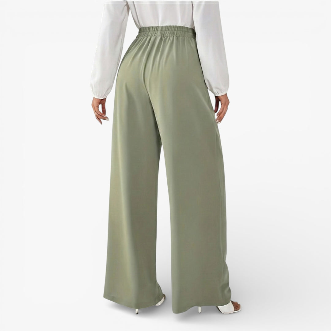 Women’s High-Waisted Pleated Wide-Leg Pants – Light Grey Casual Spring/Summer Trousers