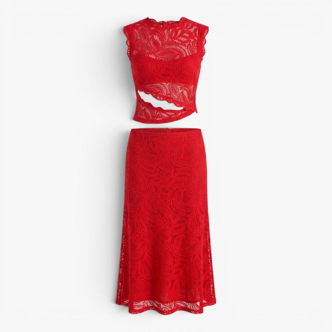 Women's Elegant Floral Lace Two-Piece Maxi Skirt Set