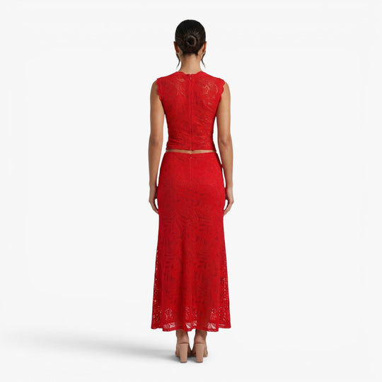 Women's Elegant Floral Lace Two-Piece Maxi Skirt Set