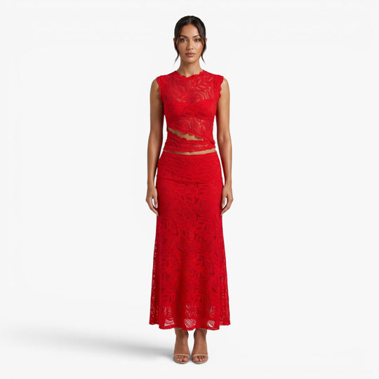 Women's Elegant Floral Lace Two-Piece Maxi Skirt Set