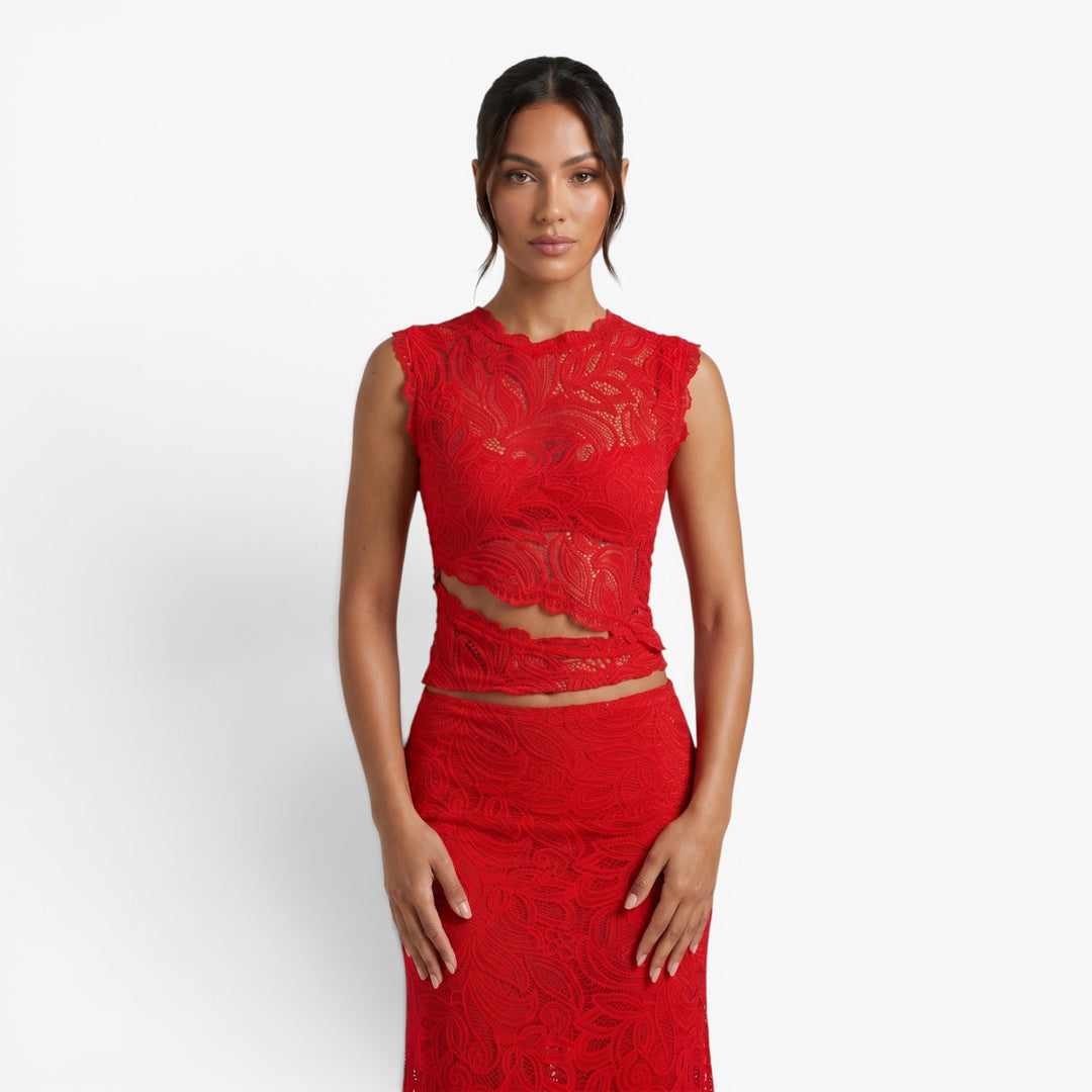 Women's Elegant Floral Lace Two-Piece Maxi Skirt Set