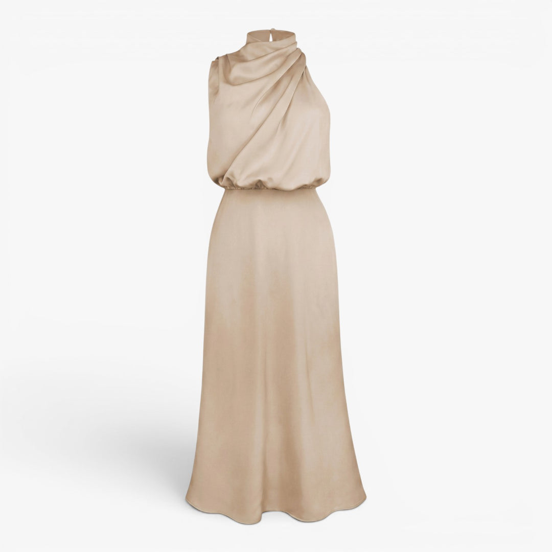Damen elegantes Satin-Halterkleid in Midi-Länge für den Abend