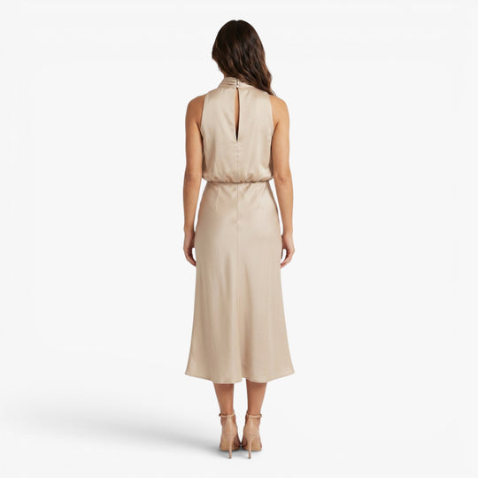 Damen elegantes Satin-Halterkleid in Midi-Länge für den Abend