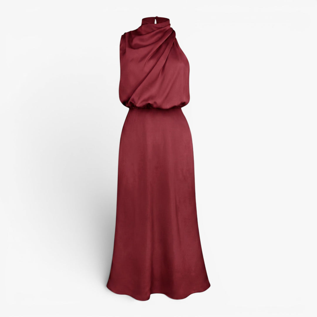 Damen elegantes Satin-Halterkleid in Midi-Länge für den Abend