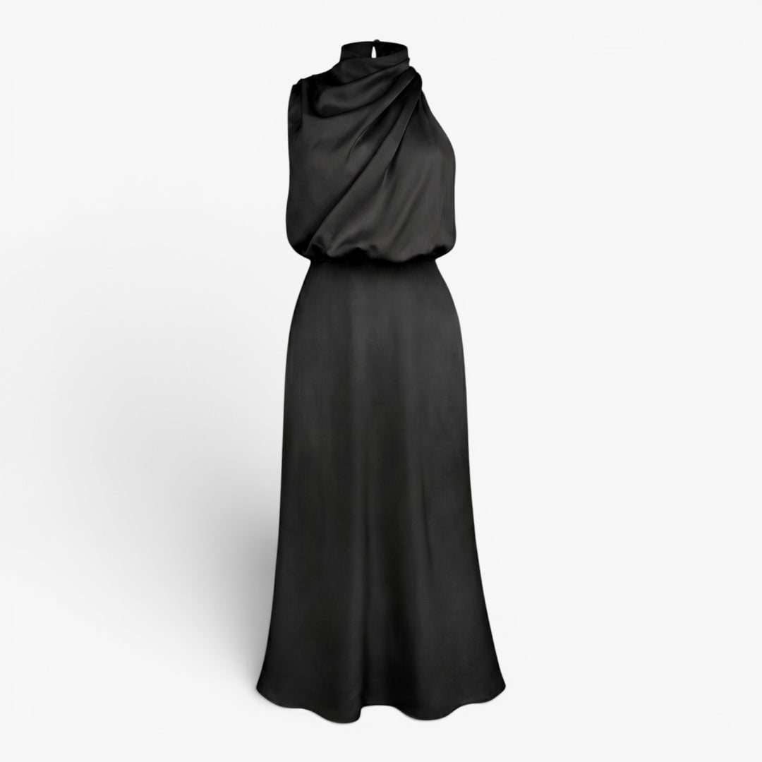 Damen elegantes Satin-Halterkleid in Midi-Länge für den Abend
