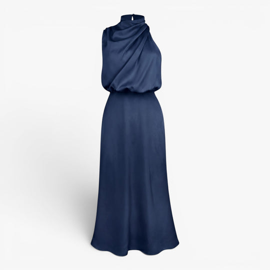 Damen elegantes Satin-Halterkleid in Midi-Länge für den Abend