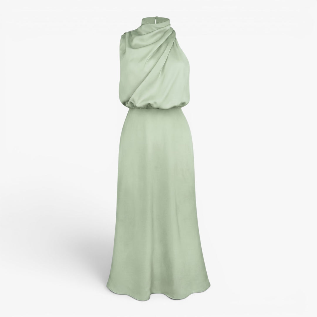 Damen elegantes Satin-Halterkleid in Midi-Länge für den Abend