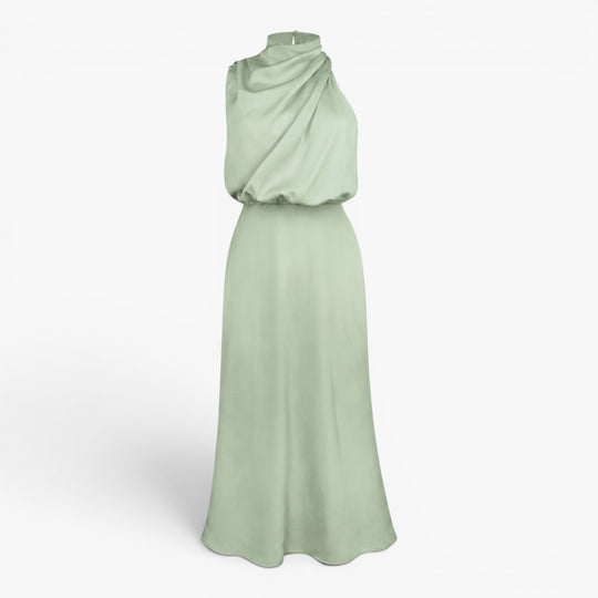 Damen elegantes Satin-Halterkleid in Midi-Länge für den Abend