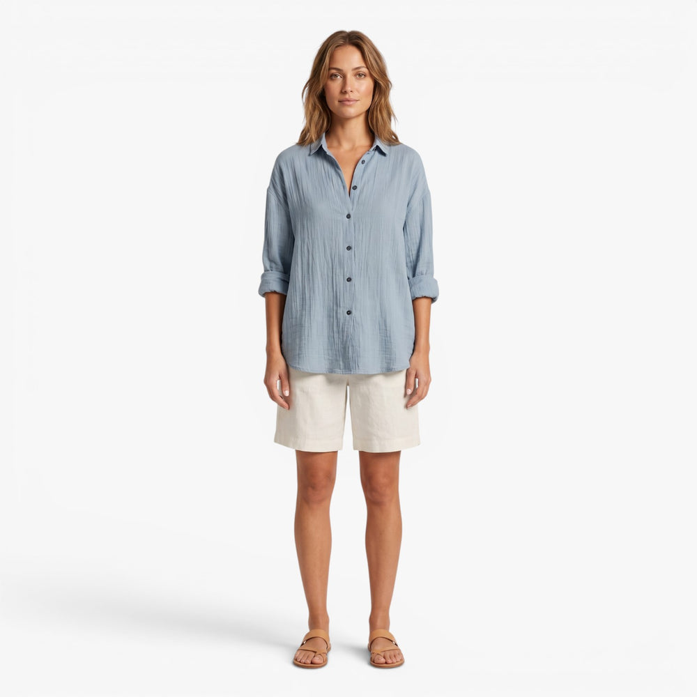 Women's Relaxed Texture Button Front Blouse