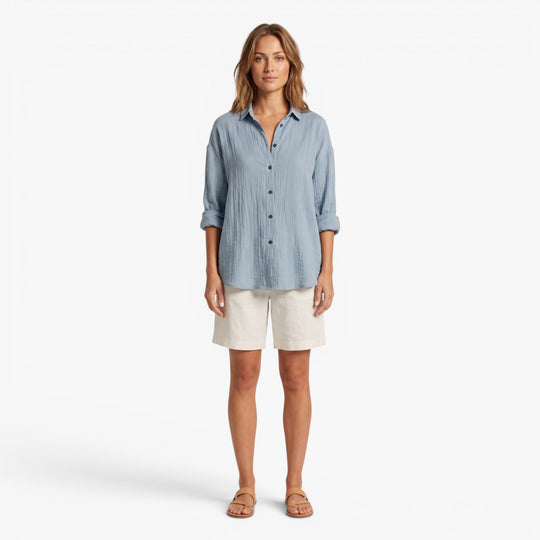 Women's Relaxed Texture Button Front Blouse
