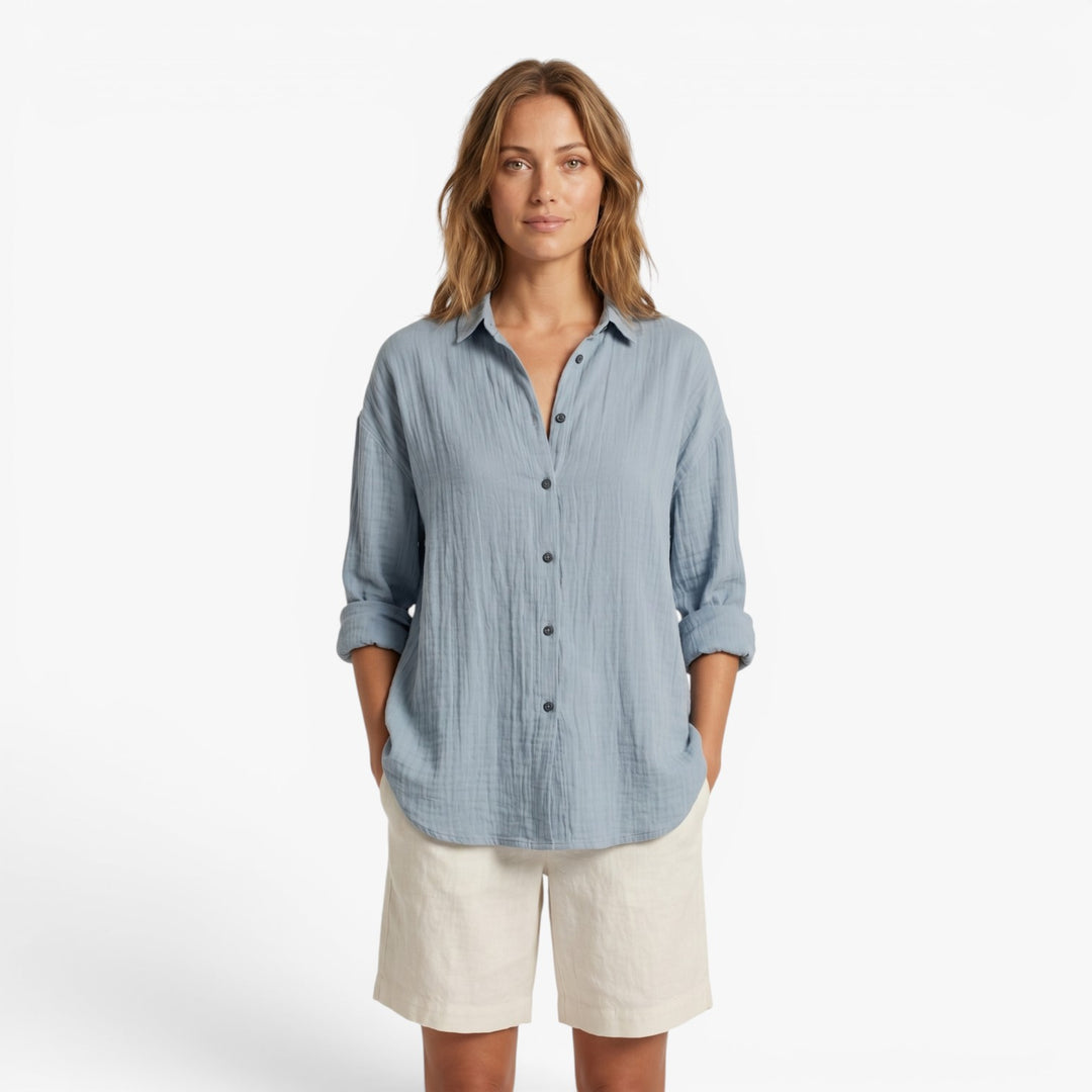 Women's Relaxed Texture Button Front Blouse