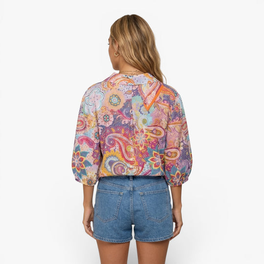Women's Colorful Paisley Print Button Front Blouse