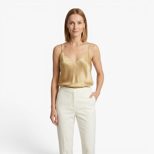 Women’s Satin V Neck Cami Top with Spaghetti Straps