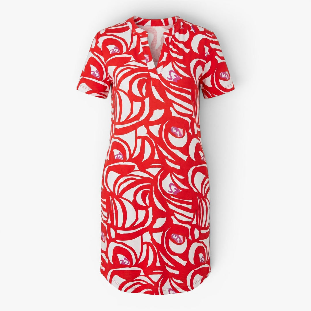 Women’s Abstract Print Short Sleeve Casual Dress with Pockets