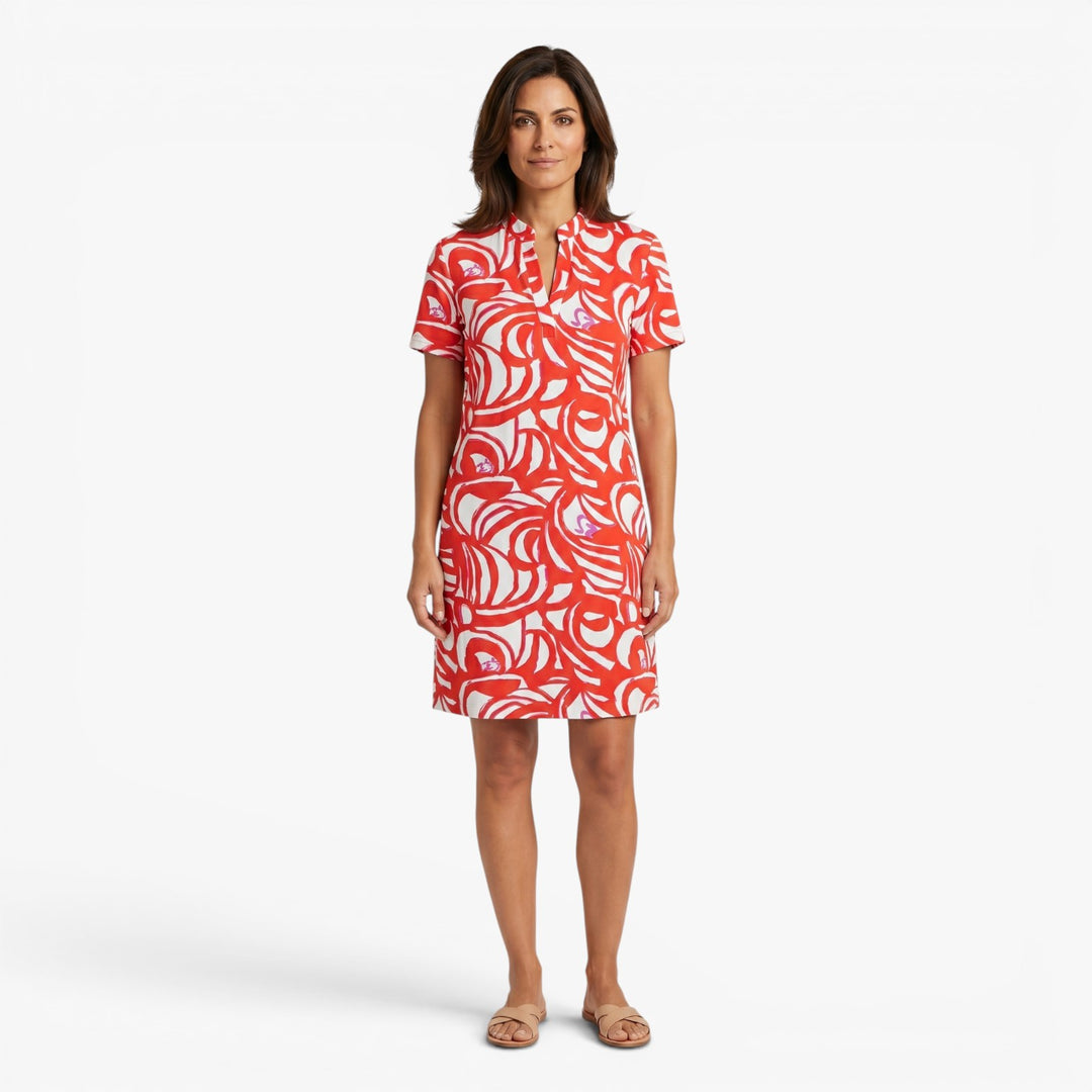 Women’s Abstract Print Short Sleeve Casual Dress with Pockets