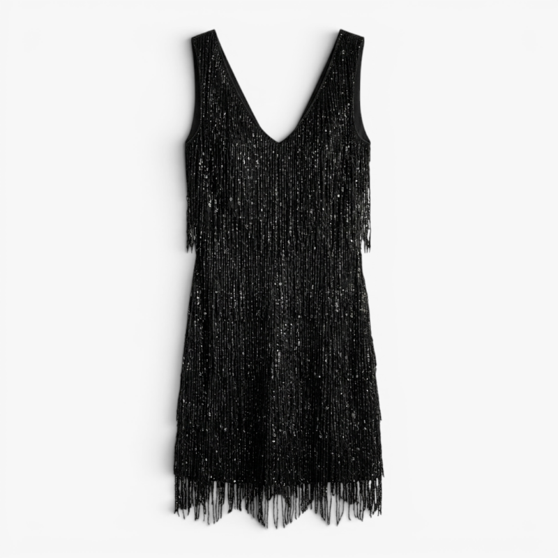 Women’s Fringe Mini Dress with Elegant Party Silhouette