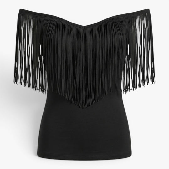 Women's Off Shoulder Fringe Detail Fitted Top