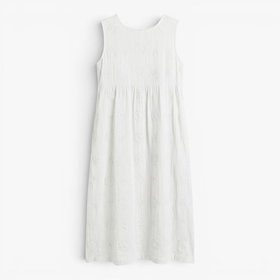 Women's Embroidered Sleeveless Cotton Linen Midi Dress