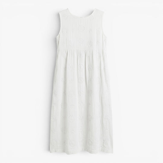 Women's Embroidered Sleeveless Cotton Linen Midi Dress