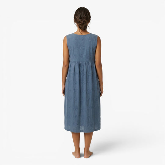 Women's Embroidered Sleeveless Cotton Linen Midi Dress