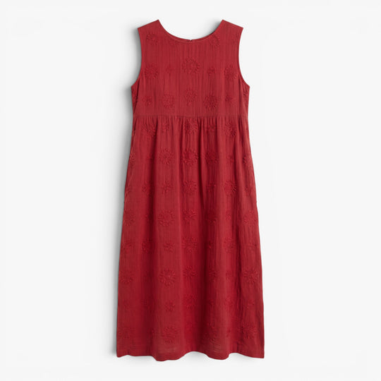 Women's Embroidered Sleeveless Cotton Linen Midi Dress