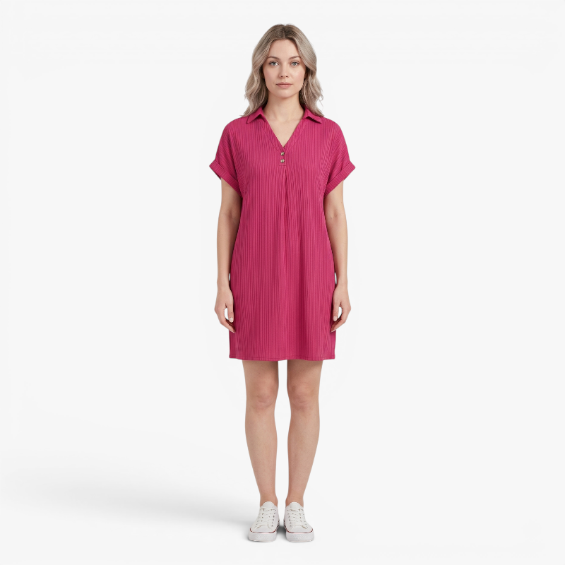 Women’s Ribbed V Neck Summer Dress with Relaxed Fit
