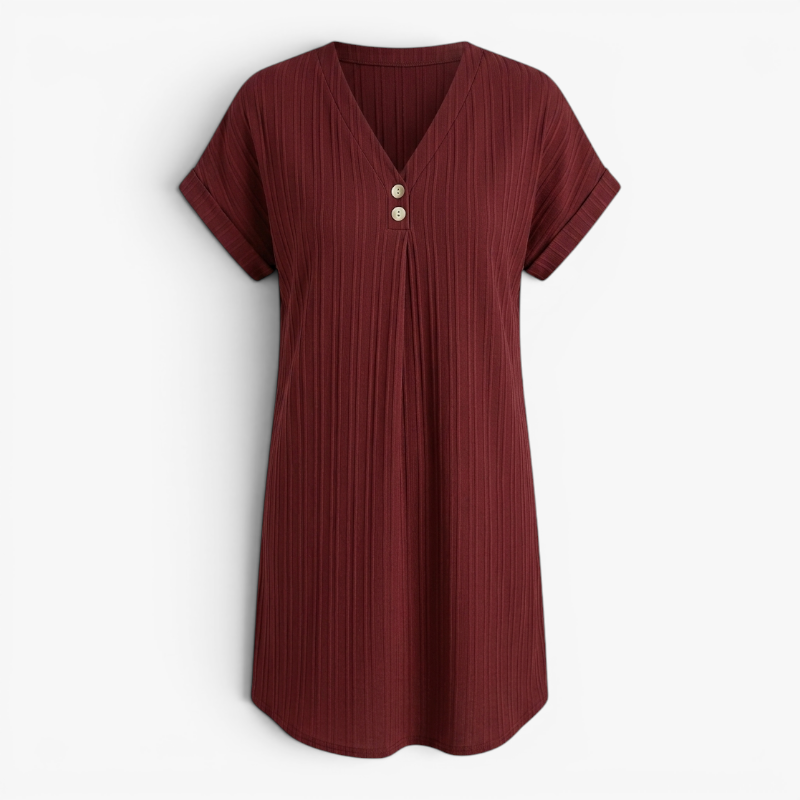 Women’s Ribbed V Neck Summer Dress with Relaxed Fit