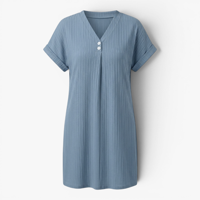 Women’s Ribbed V Neck Summer Dress with Relaxed Fit