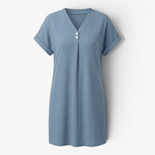 Women’s Ribbed V Neck Summer Dress with Relaxed Fit