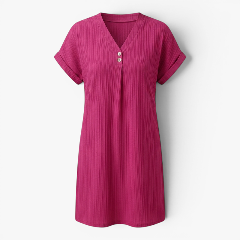 Women’s Ribbed V Neck Summer Dress with Relaxed Fit