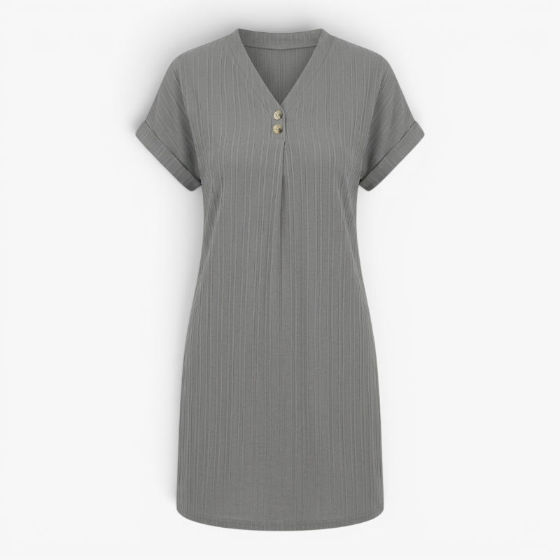 Women’s Ribbed V Neck Summer Dress with Relaxed Fit