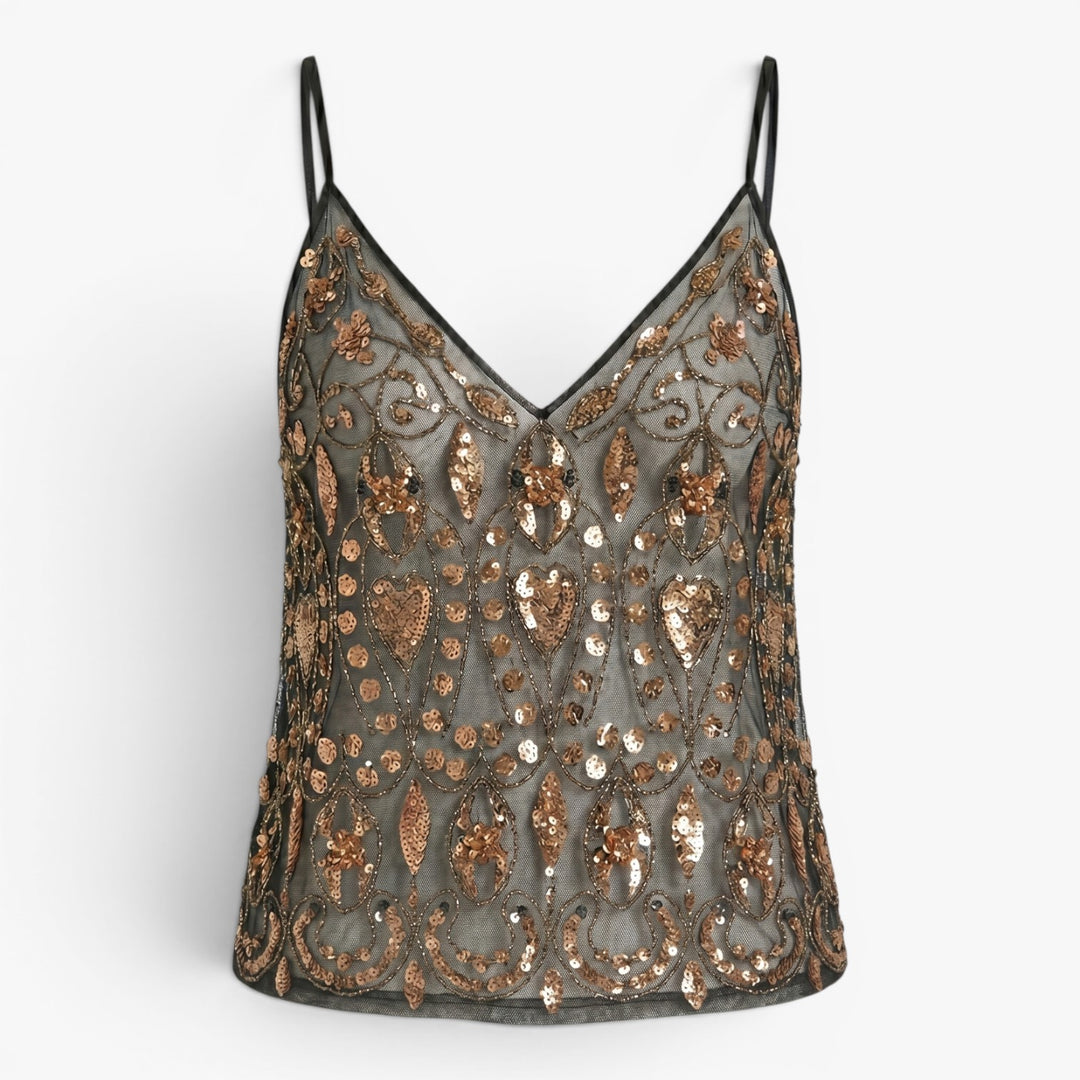 Women's Embellished Sequin Mesh Top