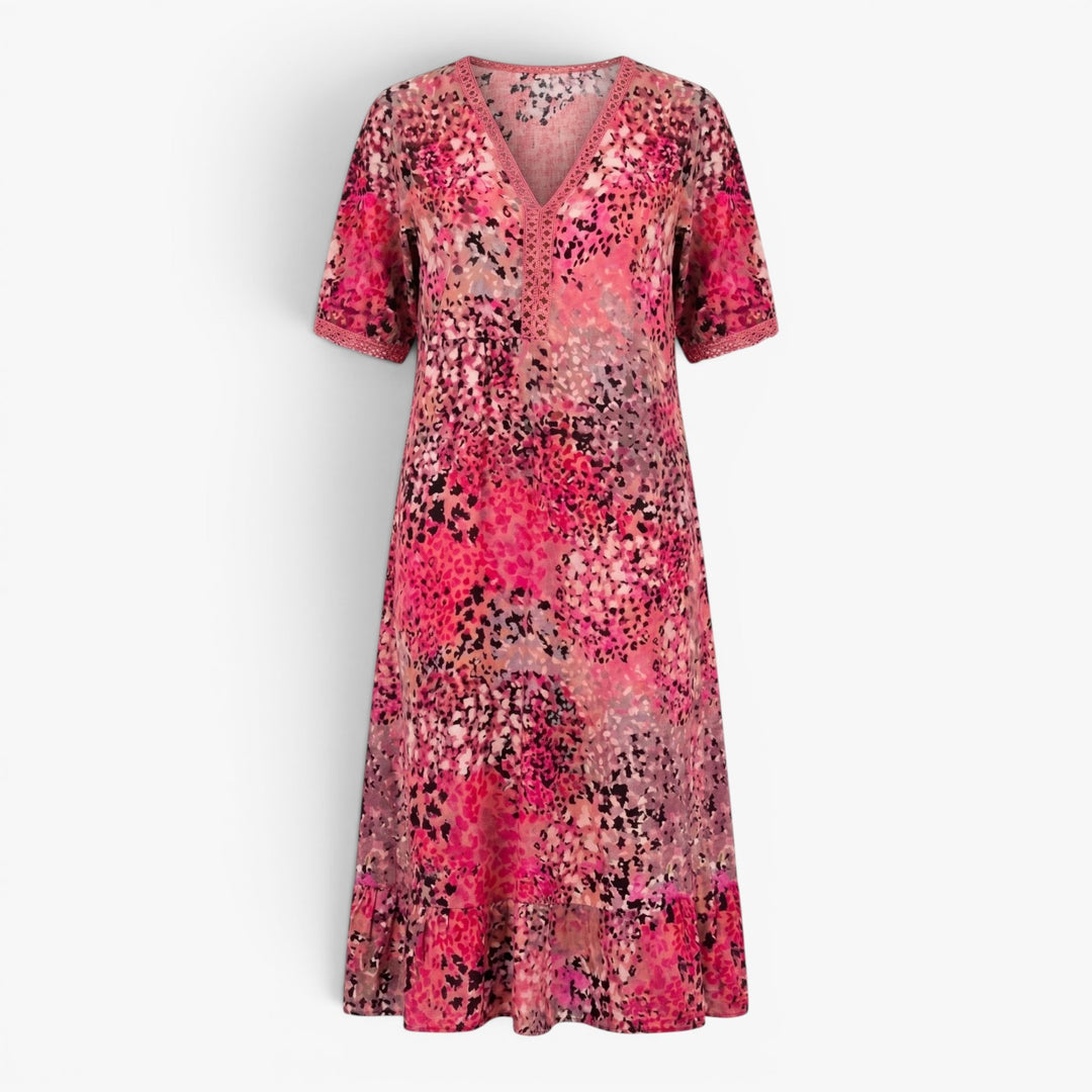 Women's Artistic Floral Patchwork Midi Dress with Pockets